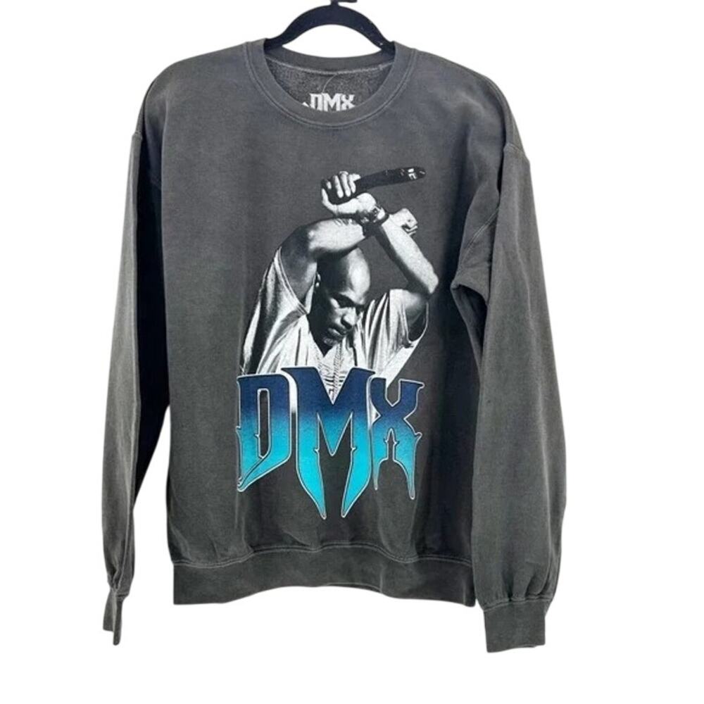 DMX Vintage Style Arms Crossed Graphic Print Pullover Sweatshirt Large Grey Blue
